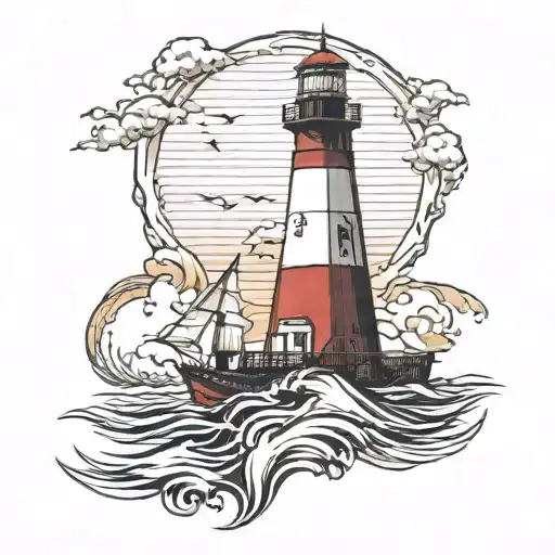 barnegat lighthouse guiding ships in storm tattoo design idea