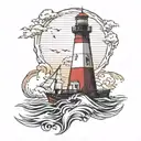 barnegat lighthouse guiding ships in storm tattoo design idea
