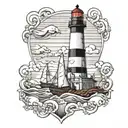 barnegat lighthouse guiding ships in storm tattoo design idea