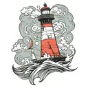 barnegat lighthouse guiding ships in storm tattoo design idea