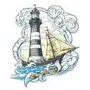 barnegat lighthouse guiding ships in storm tattoo design idea