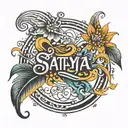 Satya name with Dhanu rasi tattoo design idea
