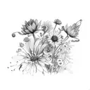 small line bouquet of multiple wild flower   tattoo design idea