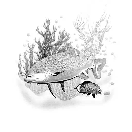 A surreal underwater scene with colorful marine life tattoo design idea