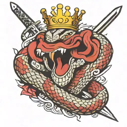 snake wrapped around a sword with a crown on top tattoo design idea