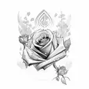 A sketch-style design featuring hood elements like roses and a hustler quote tattoo design idea