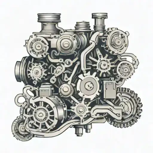 engine, mechanical, electrical circuit intertwined tattoo design idea