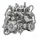 engine, mechanical, electrical circuit intertwined tattoo design idea