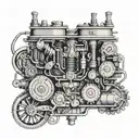 engine, mechanical, electrical circuit intertwined tattoo design idea