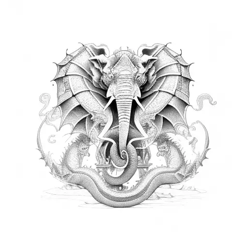 dragon elephant tiger battle tattoo design idea
