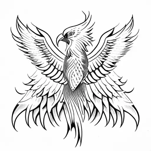 Phoenix with spread wings with head center  tattoo design idea