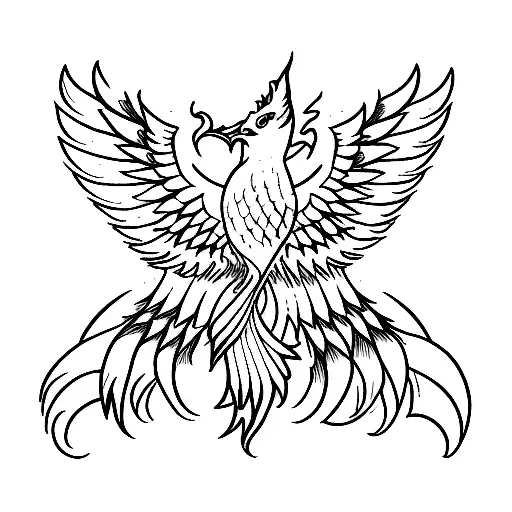 Phoenix with spread wings with head center  tattoo design idea