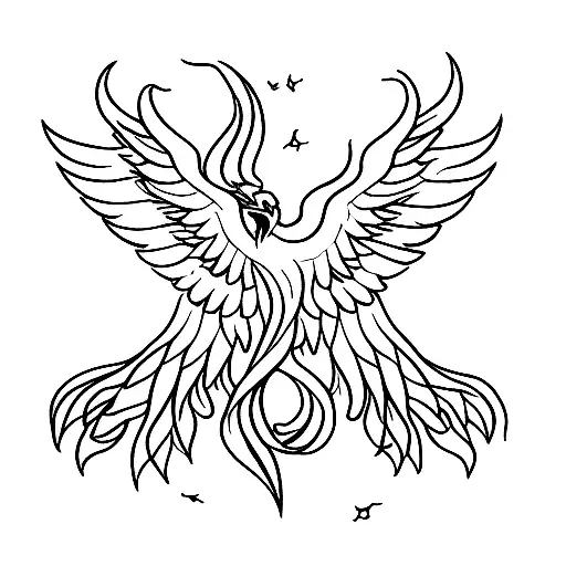 Phoenix with spread wings with head center  tattoo design idea
