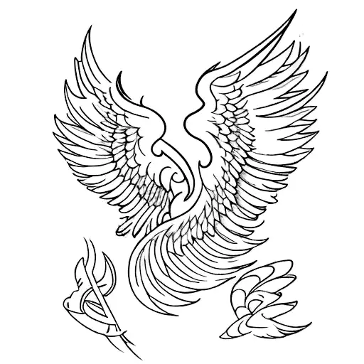 Phoenix with spread wings horizontally  tattoo design idea