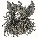 a hyper realistic black dreadlock holy Spirit dancing tattoo design idea