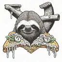 Sloth eating pizza with mushrooms and onions tattoo design idea