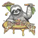 Sloth eating pizza with mushrooms and onions tattoo design idea