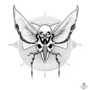 skull moth with moon tattoo design idea