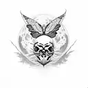 skull moth with moon tattoo design idea