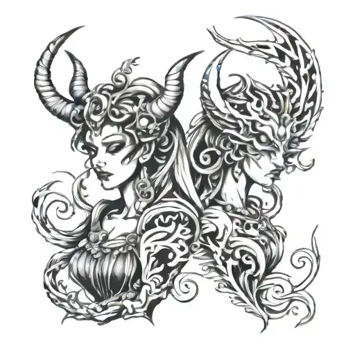 goddess and demon  tattoo design idea