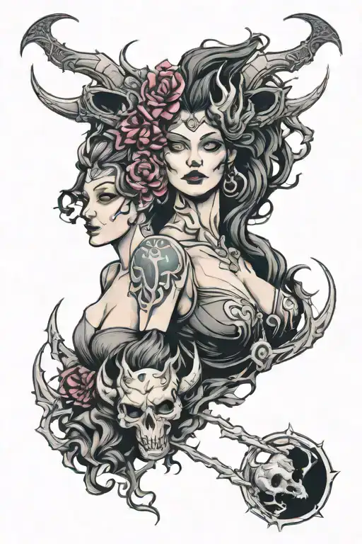 goddess woman and demon man  tattoo design idea