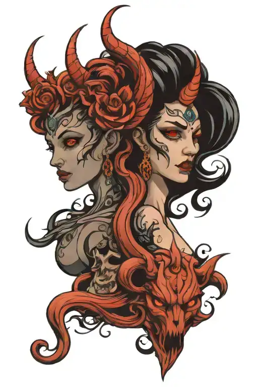 goddess and demon  tattoo design idea