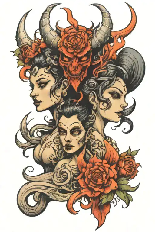 goddess and demon tattoo design idea