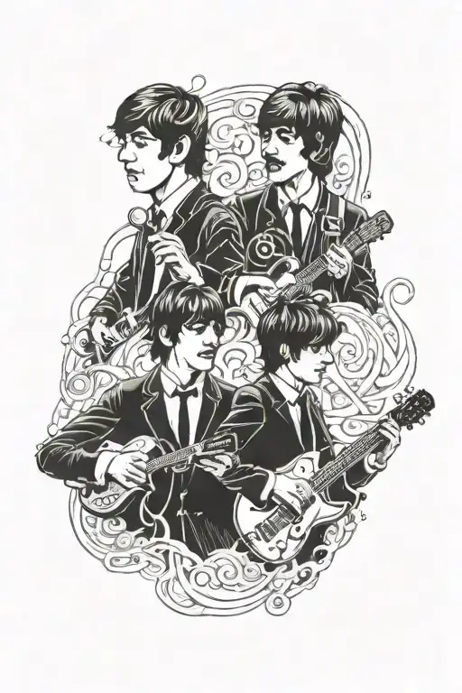 the beatles band walking  tattoo design idea