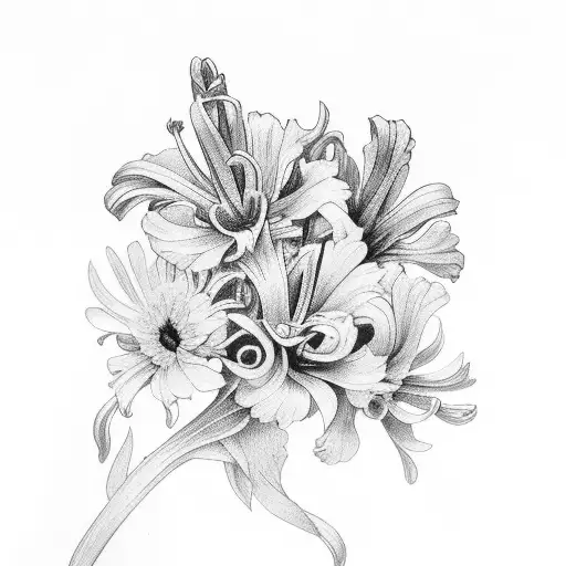 larkspur, gladioli, chrysanthemums tattoo design idea