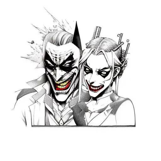 manga de joker y harley queen con explociones y batman en moto  tattoo design idea