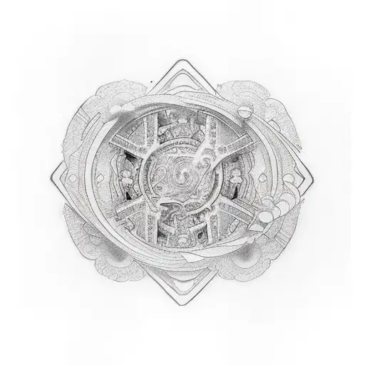 heaven gate opening with staircase  tattoo design idea