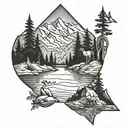 mountains and hunting scene tattoo design idea