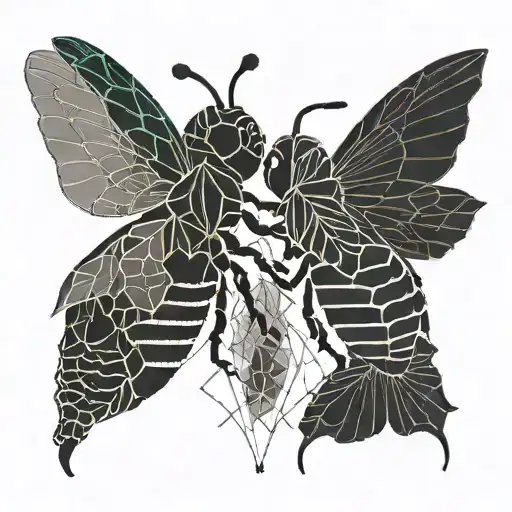 Belinda and Jayde. bell. bee. jade. love. matching. Line art. script. tattoo design idea
