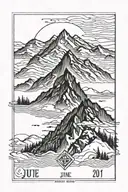 mountains with roman numeral june 5th 2024 avec écris tattoo design idea