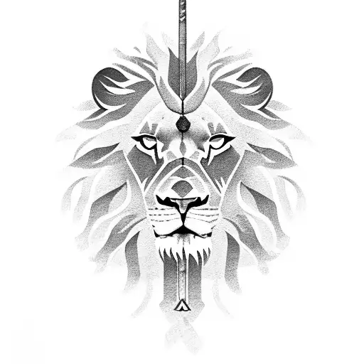 lion with hidden spartan warrior holding a shield and spear tattoo design idea