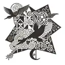 patchwork, word paz, dark birds, for the bicep tattoo design idea
