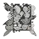 patchwork, word paz, dark birds, for the bicep tattoo design idea