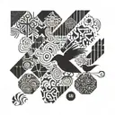 patchwork, word paz, dark birds, for the bicep tattoo design idea