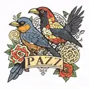 patchwork, word paz, dark birds, for the bicep tattoo design idea