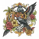patchwork, word paz, dark birds, for the bicep tattoo design idea