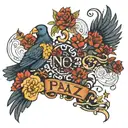 patchwork, word paz, dark birds, for the bicep tattoo design idea