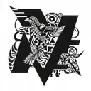 patchwork, word paz, dark birds, for the bicep tattoo design idea