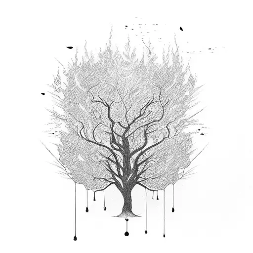 tree with branches and blood money failing like leaves  tattoo design idea