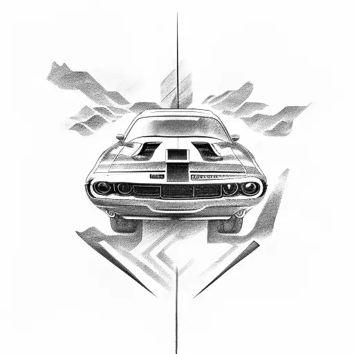 dodge Challenger car and an boy in New York after hard way  tattoo design idea