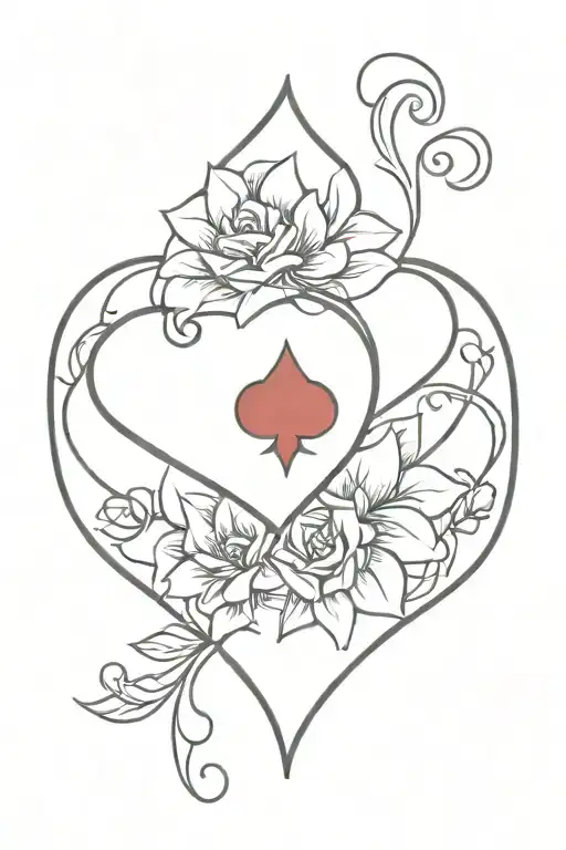 ace of hearts playing card flower intertwined tattoo design idea
