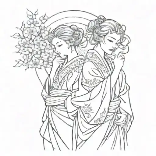 Virgo Scorpio and Leo in kimono tattoo design idea