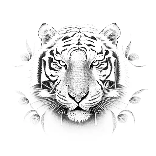 white tiger with cherry blossoms tattoo design idea