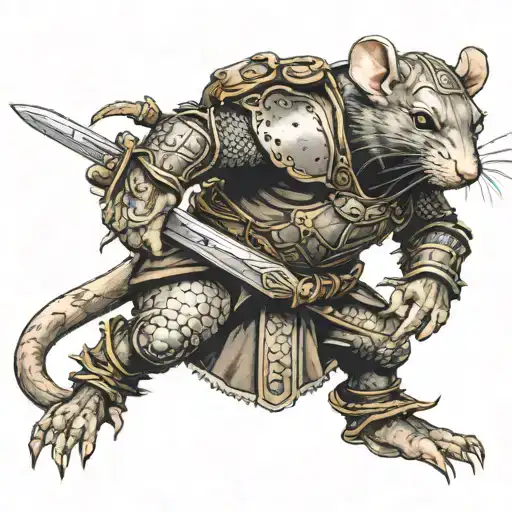 rat warrior with halbert and armor tattoo design idea