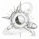 Sleeve tattoo representing spacetime curvature due to massive object, e.g. black hole with accretion disk.  tattoo design idea