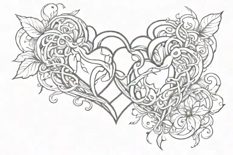 magical heart intertwined tattoo design idea